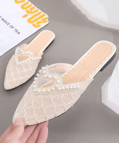 Stylish Black Breathable Mesh Splicing Slide Sandals Nail Bead