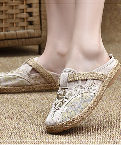 Stylish Light Purple Cotton Fabric Embroidered Splicing Slide Sandals