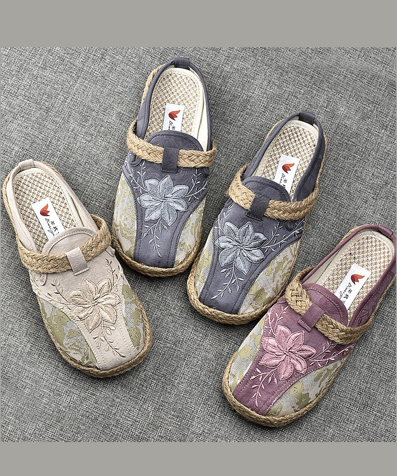 Stylish Light Purple Cotton Fabric Embroidered Splicing Slide Sandals