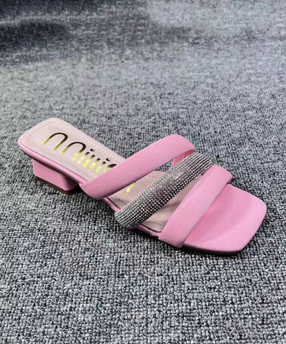 Stylish Pink Splicing Chunky Slide Sandals Peep Toe