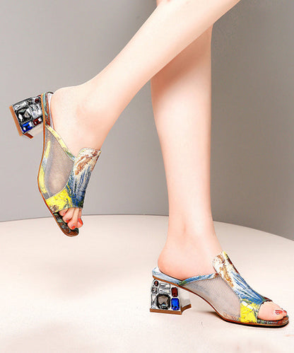 Stylish Yellow Zircon Breathable Mesh Splicing Slide Sandals