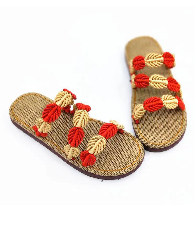 Summer Handmade Woven Linen Flat Slide Sandals