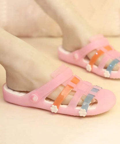 Summer New Comfy Pink Hollow Out Flats Slide Sandals