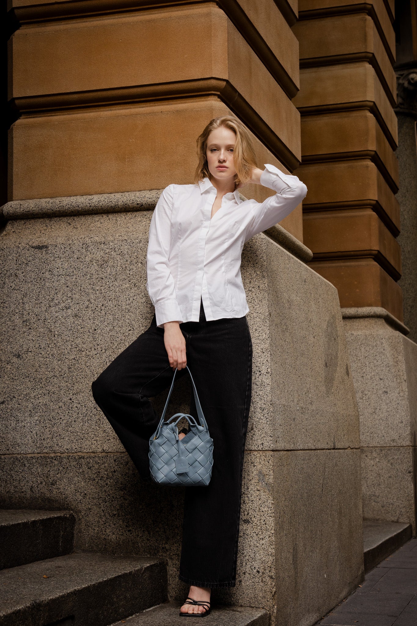 Clementine Woven Mini Tote Bag Sky Blue