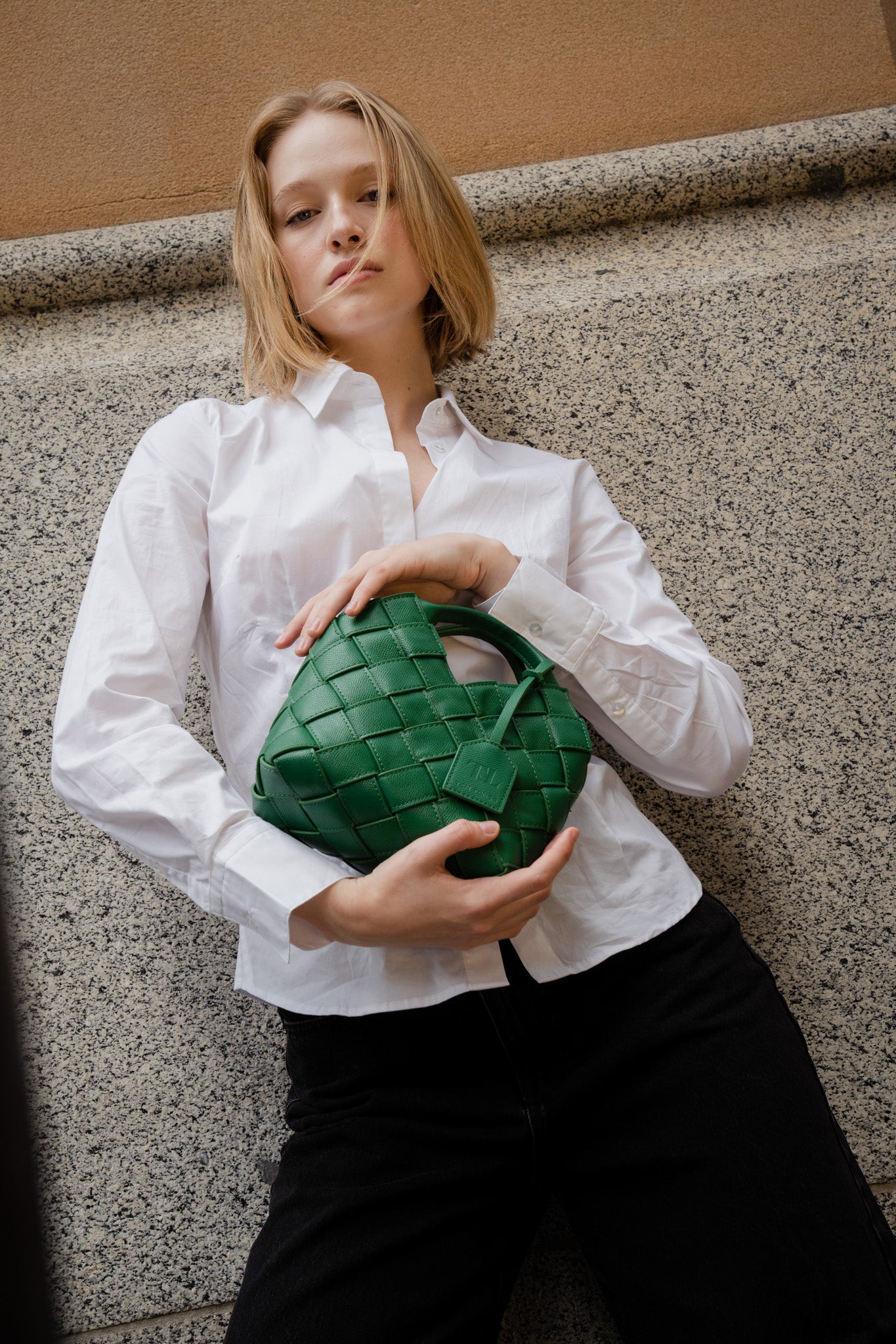 Clementine Woven Mini Tote Bag Forest Green