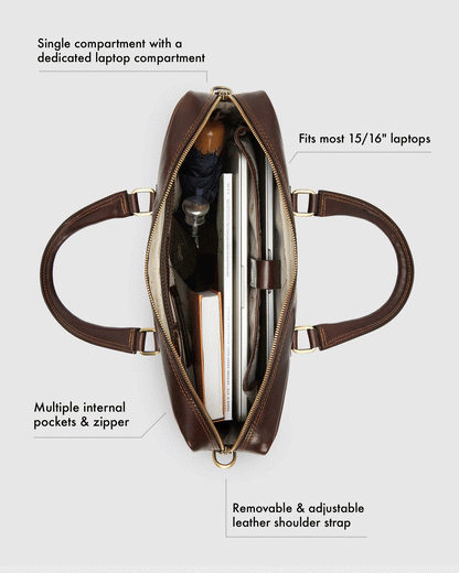 Tokyo Brown - Schlanke Laptop-Aktentasche aus Leder
