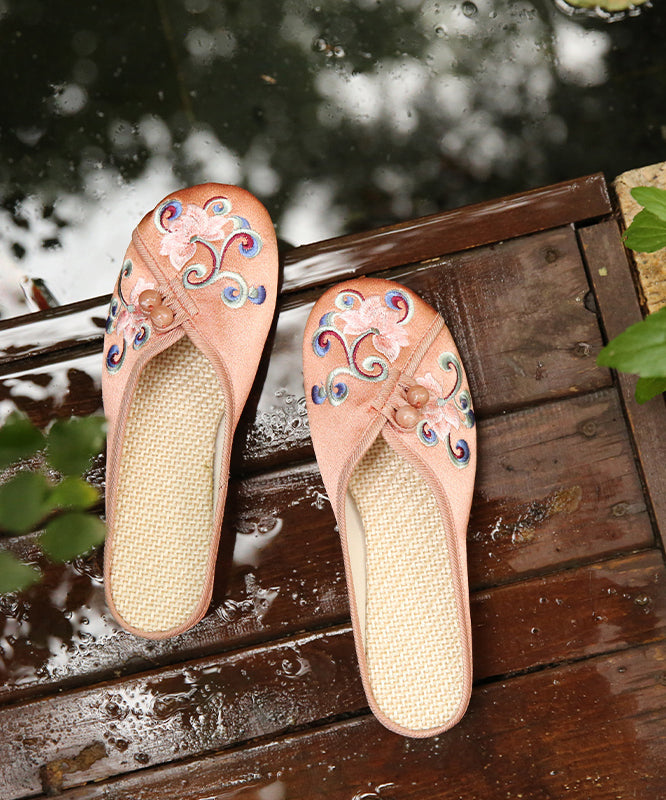 Vintage Orange Embroidered Comfy Cotton Slide Sandals