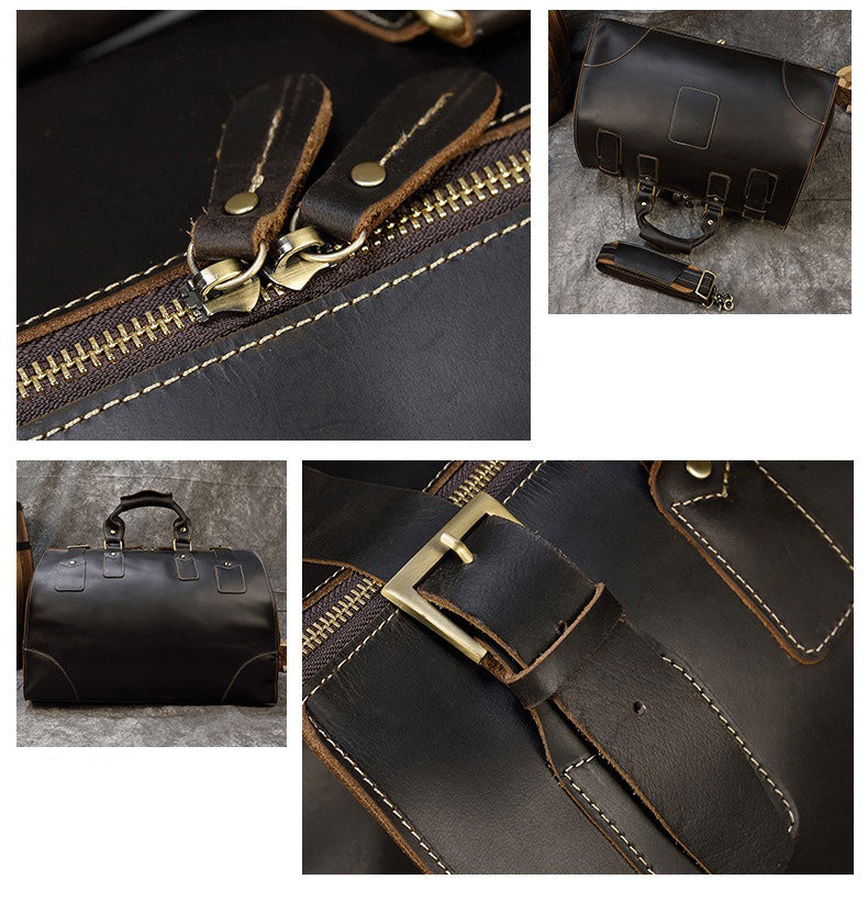 Vintage-Style Leather Weekender Duffle Bag