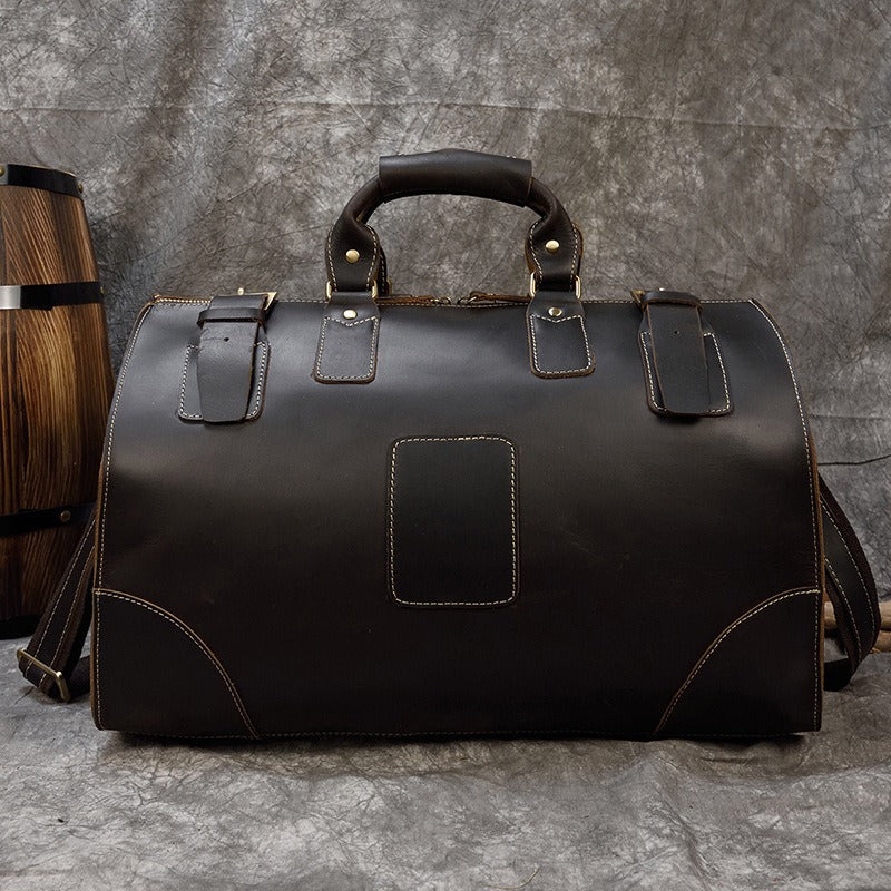Vintage-Style Leather Weekender Duffle Bag
