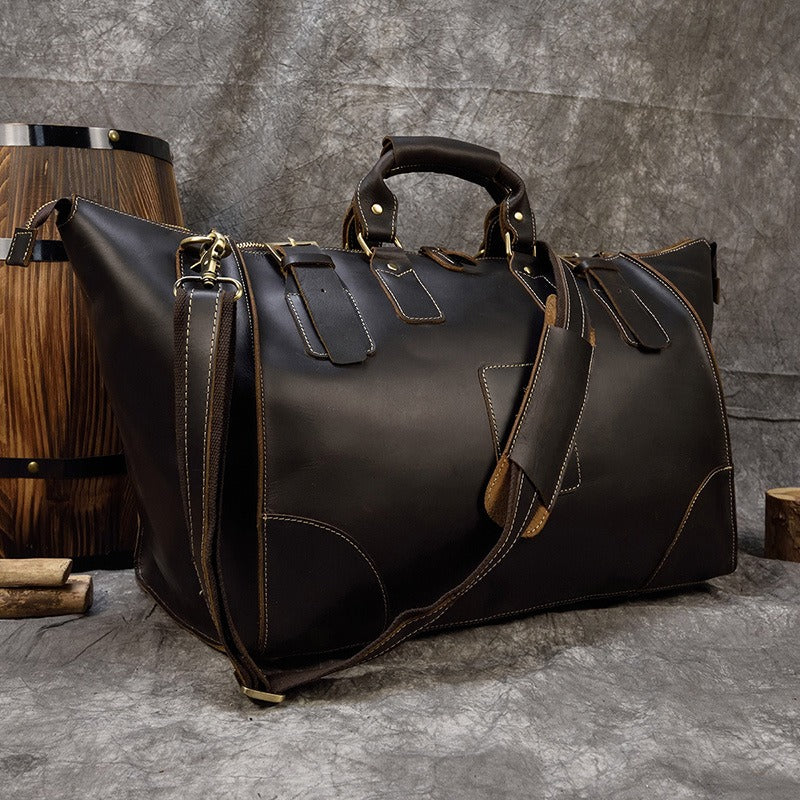 Vintage-Style Leather Weekender Duffle Bag