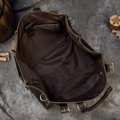 Vintage-Style Leather Weekender Duffle Bag