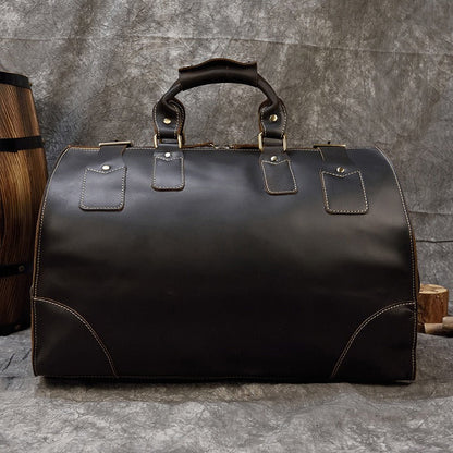 Vintage-Style Leather Weekender Duffle Bag