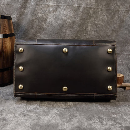 Vintage-Style Leather Weekender Duffle Bag