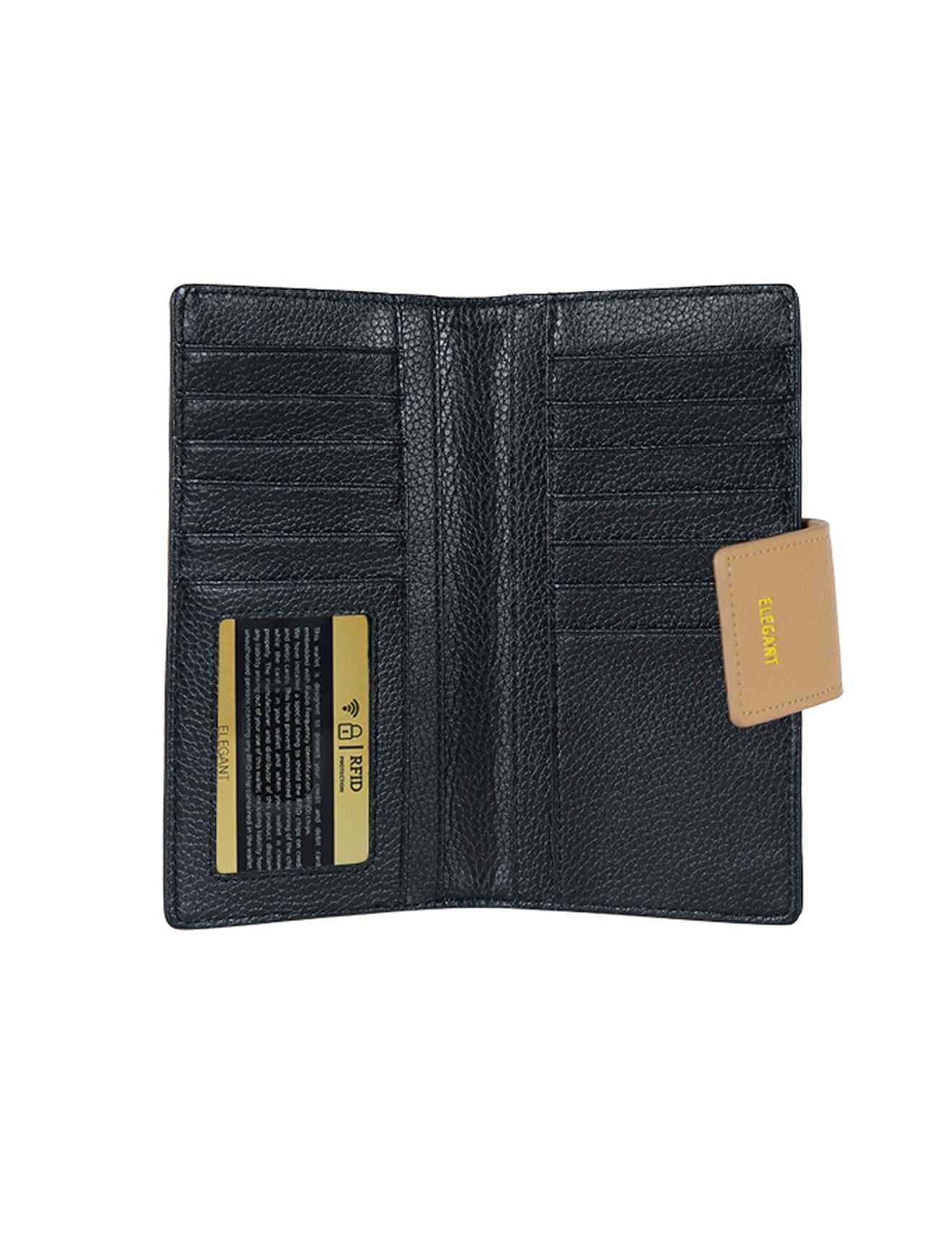 FAITH LEATHER TAB STYLE RFID WALLET- BLACK/CAMEL-LOWER PRICE!