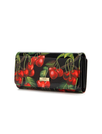 CHERRY LARGE  PATENT LEATHER WALLET WITH RFID-WSN6001