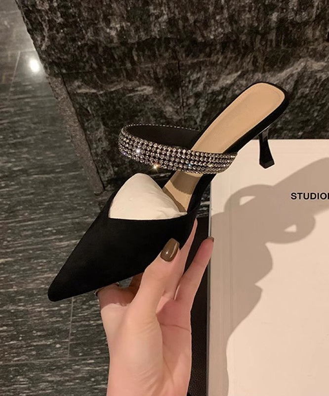 White Stiletto Suede Boutique Slide Sandals Zircon Pointed Toe