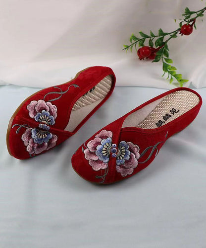 White Wedge Cotton Fabric Bohemian Embroidery Slide Sandals