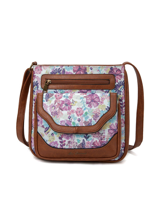 DIANA VEGAN FLORAL XBODY BAG- WHITE FLORAL/TAN- XB-2305-WHT-SALE