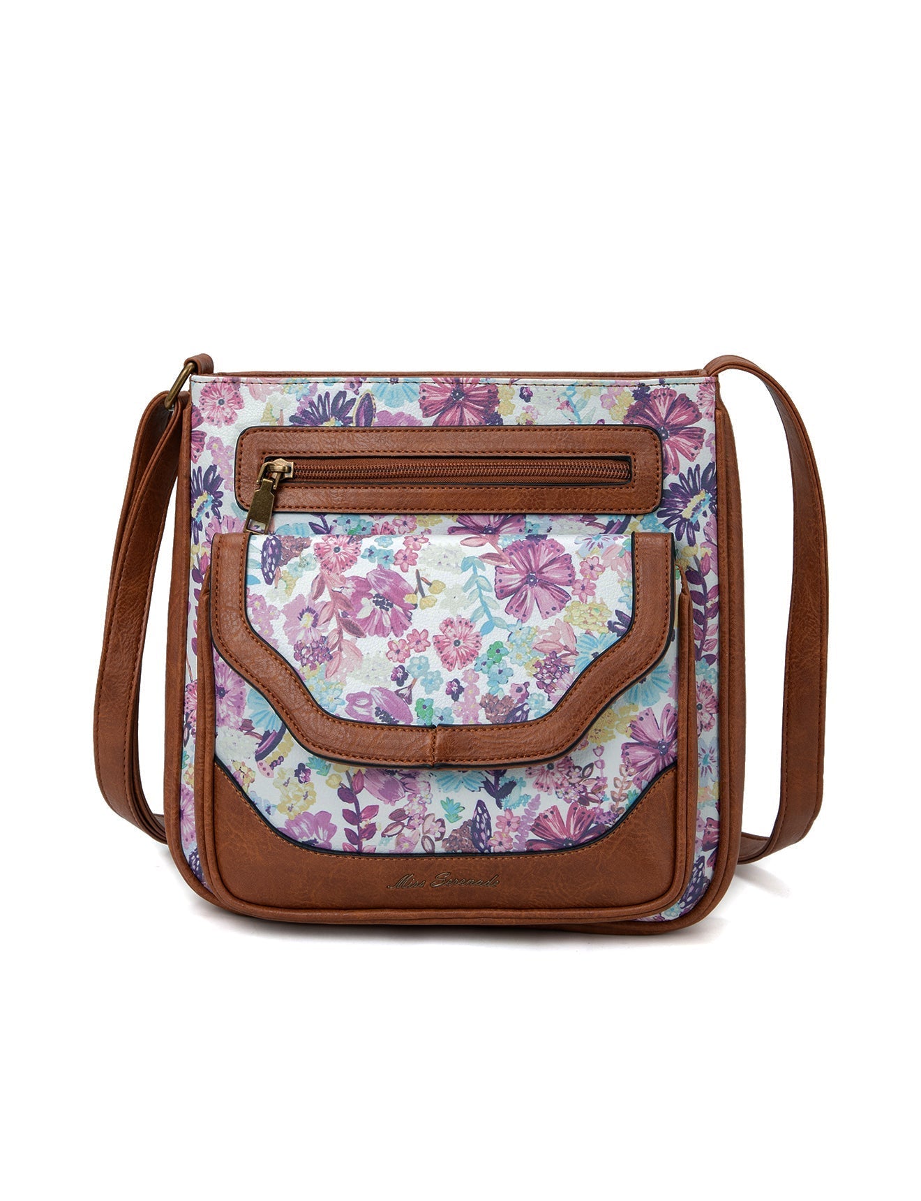 DIANA VEGAN FLORAL XBODY BAG- WHITE FLORAL/TAN- XB-2305-WHT