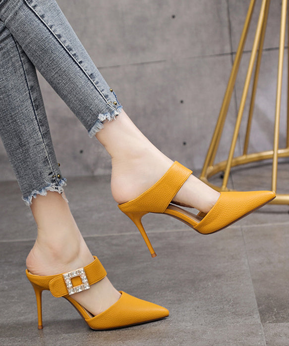 Yellow Stiletto Faux Leather Boutique Pointed Toe Slide Sandals