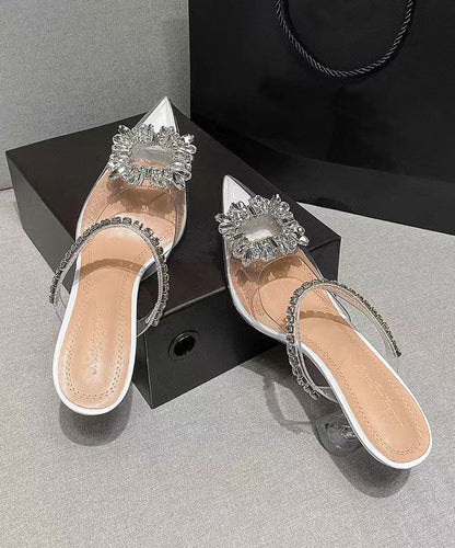 Zircon Transparent High Heel Slide Sandals Fashionable One Word Strap