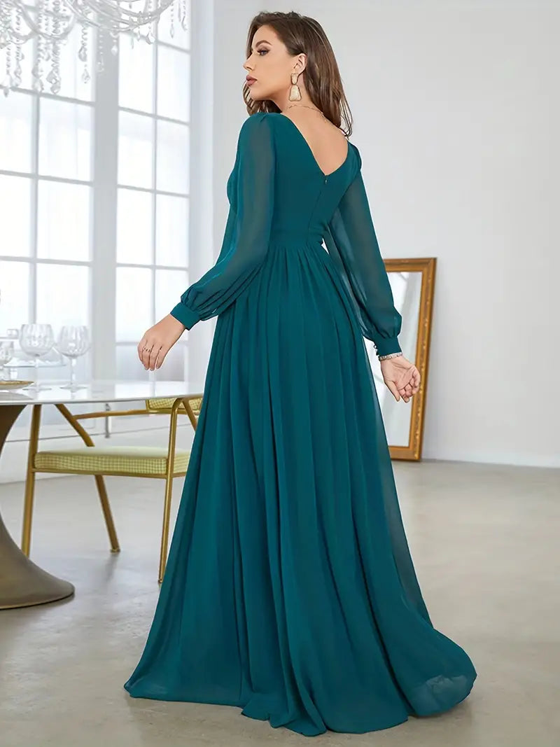 Solid V-neck Bridesmaid Dress