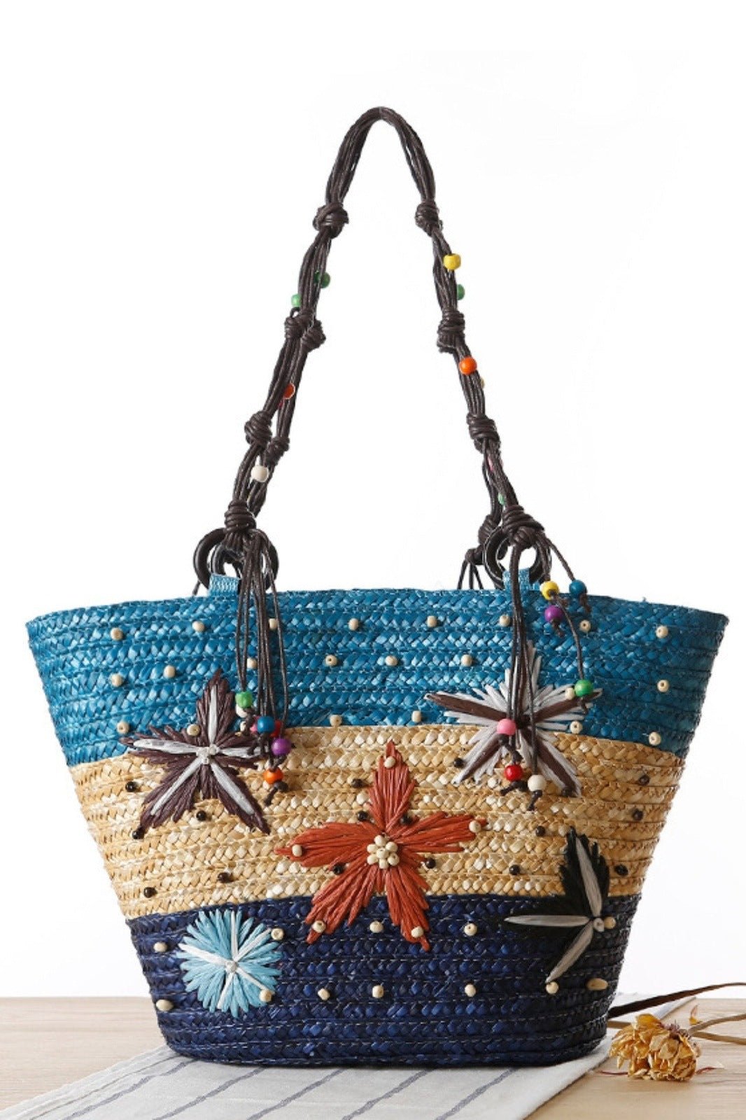 Arora Embroidered Seastar Weave Straw Tote Bag