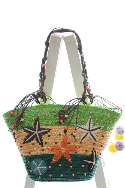 Arora Embroidered Seastar Weave Straw Tote Bag