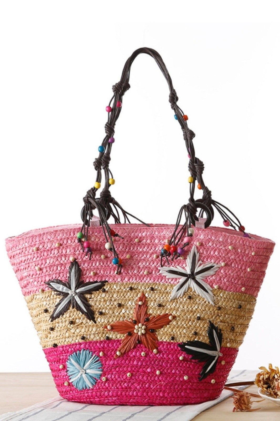 Arora Embroidered Seastar Weave Straw Tote Bag