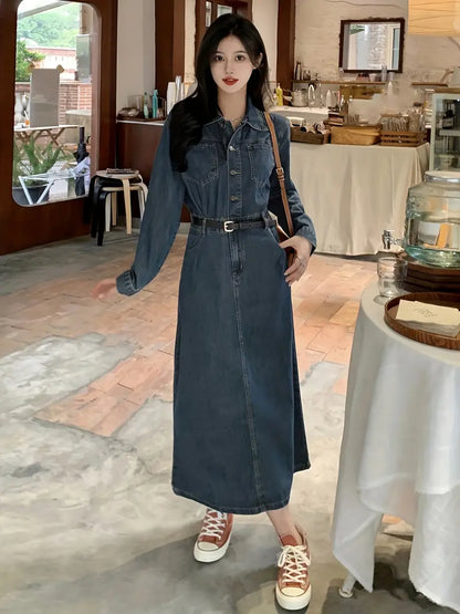 Blue Long Sleeves Denim Dress