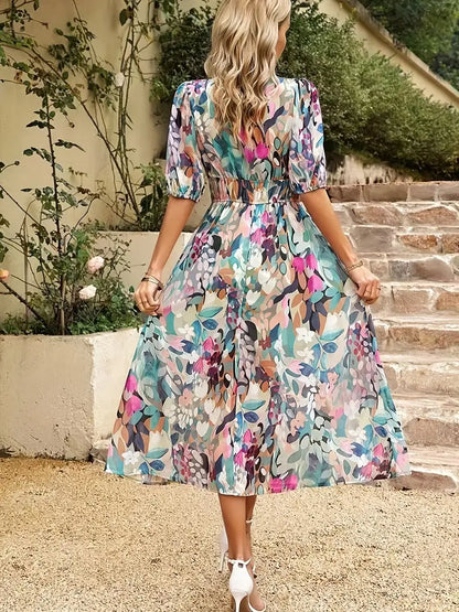 Floral Print V Neck Dress