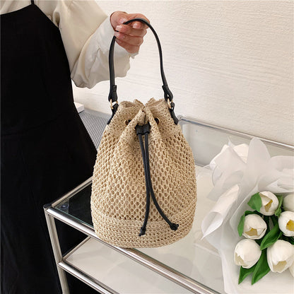 Olives Straw Bucket Bag