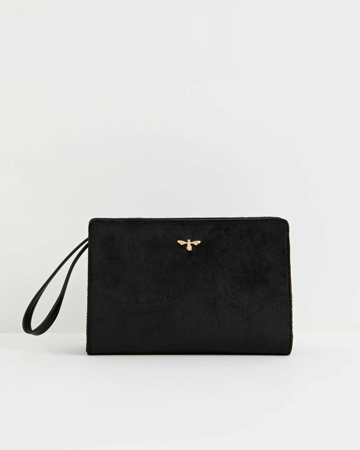 Bonnie Velvet Wristlet Pouch - Black