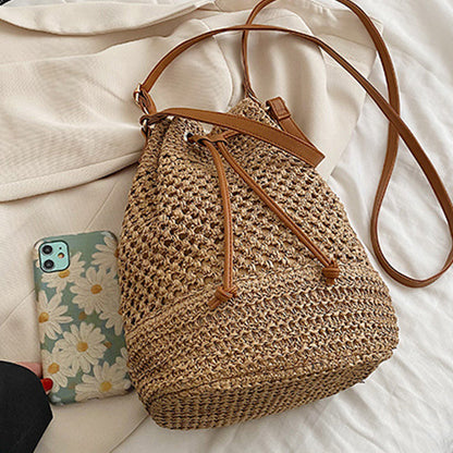 Olives Straw Bucket Bag