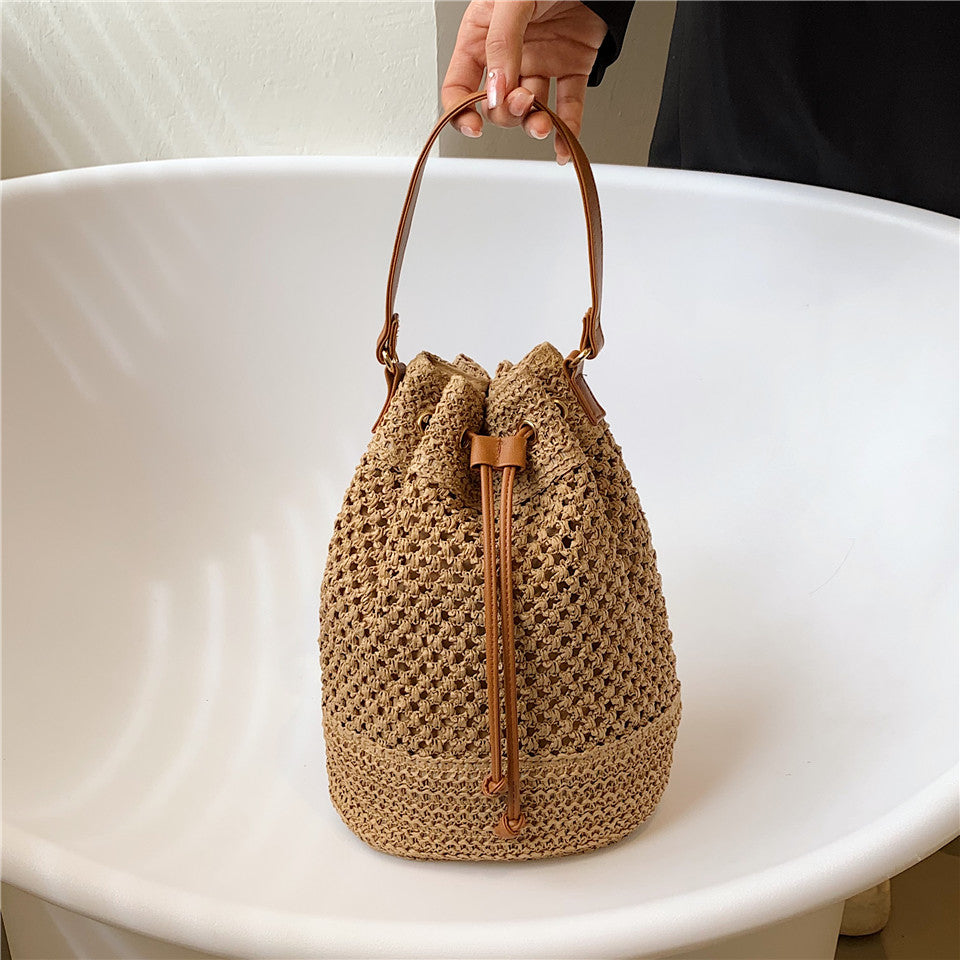 Olives Straw Bucket Bag