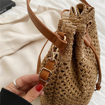 Olives Straw Bucket Bag