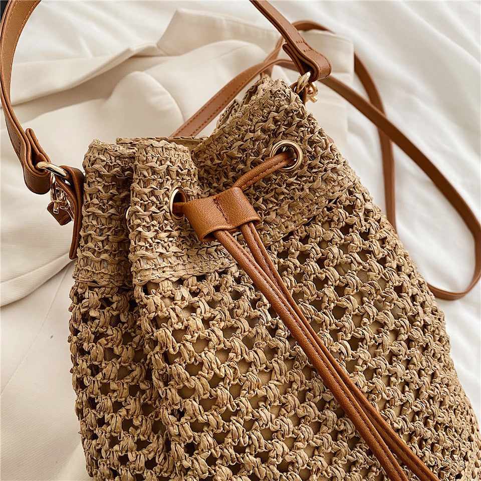 Olives Straw Bucket Bag