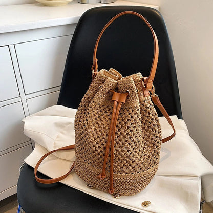 Olives Straw Bucket Bag