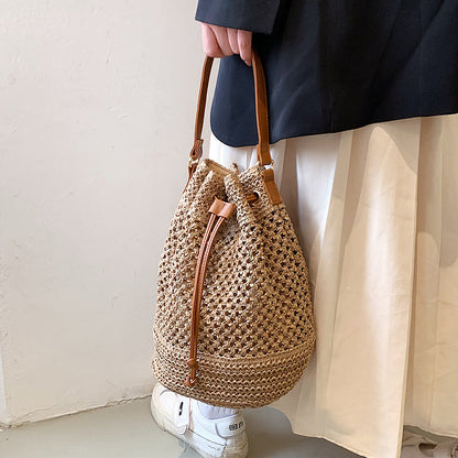 Olives Straw Bucket Bag