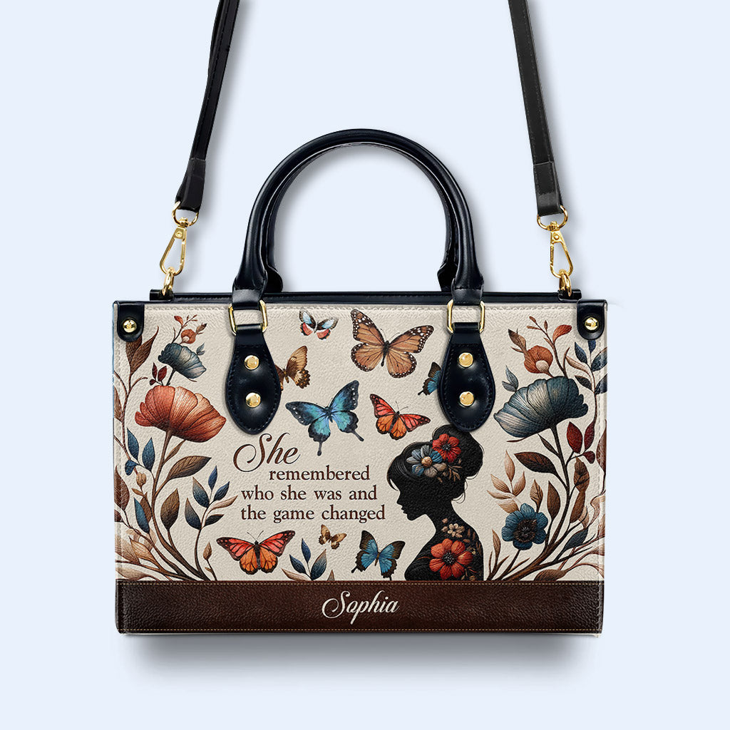 She Remembered - Butterflies - Personalized Custom Leather Handbag - AG8 btf_remember_3