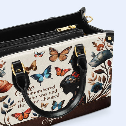 She Remembered - Butterflies - Personalized Custom Leather Handbag - AG8 btf_remember_3