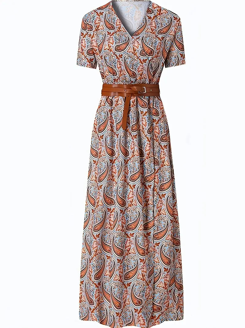 Short Sleeve Floral Maxi Long Dress