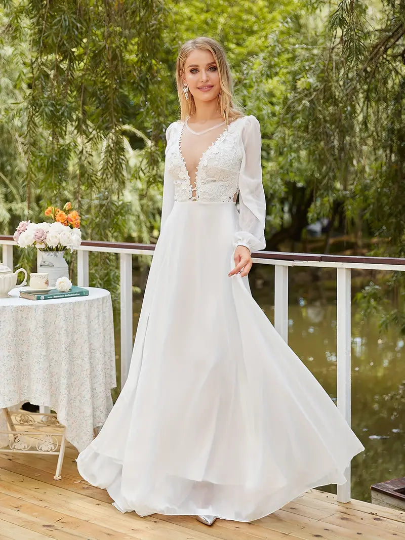 Floral Lace Stitching Wedding Dress