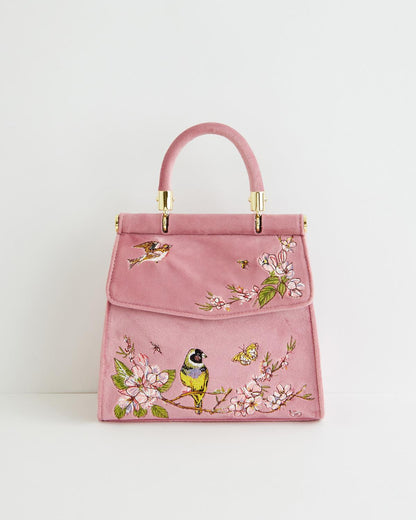 Morning Song Bird Embroidered Mini Pink Tote