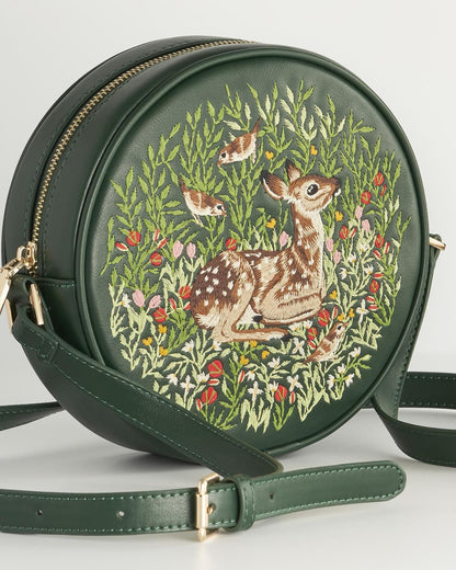 Chloe Giordani Fawn Embroidered Round Saddle Bag - Green