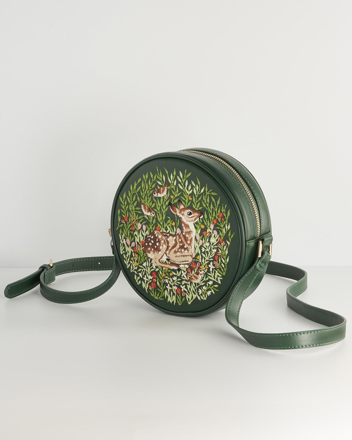 Chloe Giordani Fawn Embroidered Round Saddle Bag - Green