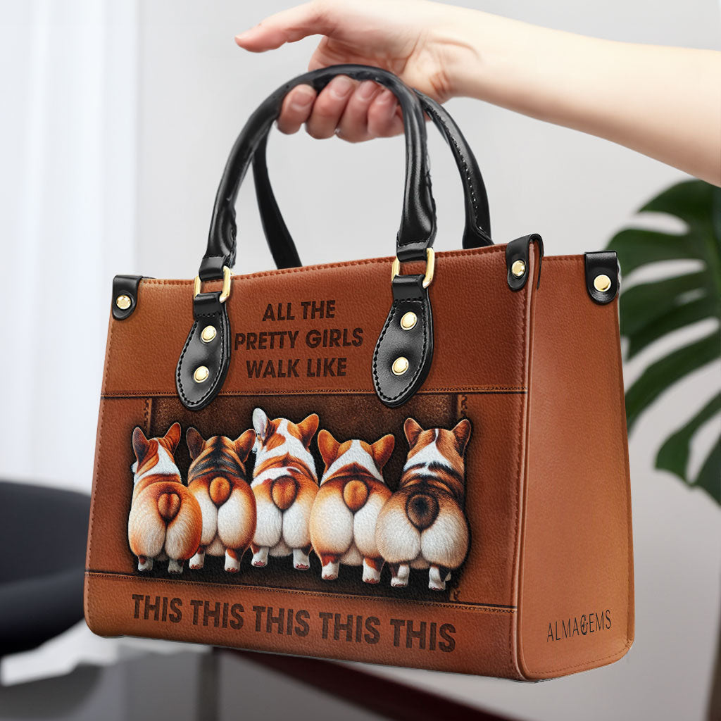 Corgi Walk - Personalized Custom Leather Handbag - corgiwalk01