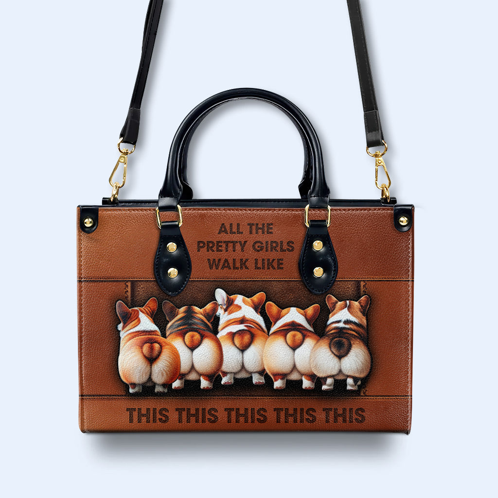 Corgi Walk - Personalized Custom Leather Handbag - corgiwalk01