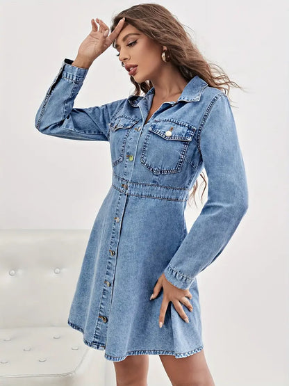 Blue Long Sleeves Denim Dress