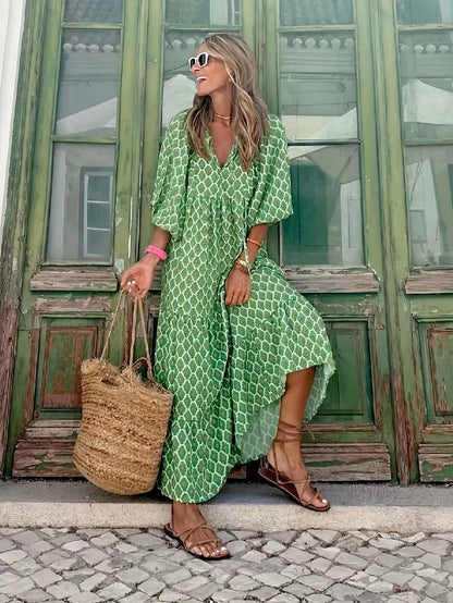 Lockeres Maxikleid im Boho-Stil mit Puffärmeln 